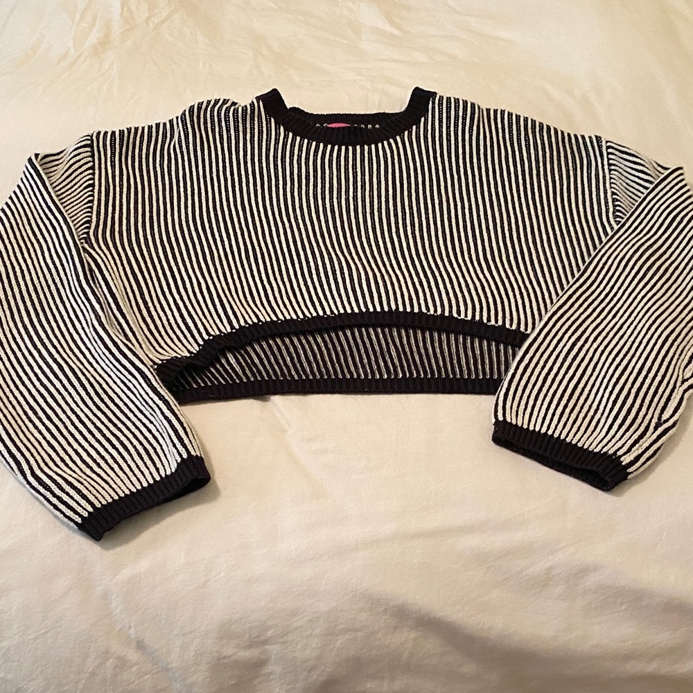 Edikted Striped Black and White Cropped Sweater
